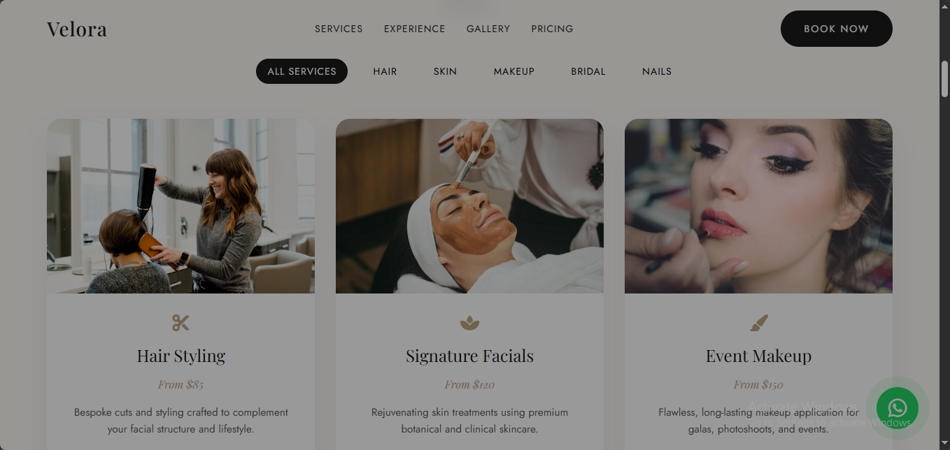 Velora Beauty Salon website concept